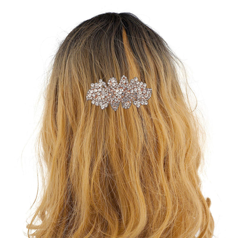 LUX ACCESSORIES Rose Gold Clear Crystal Rhinestones Hair Clip LUX ACCESSORIES