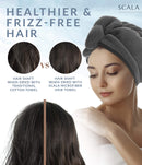 Scala Microfiber Turban Hair Towel Wrap (2 Pack) for Women - Fast Dry, Super Absorbent, Anti-Frizz, Tangle-Free, Quick Drying and Plopping for Wet Curly Hair Scala