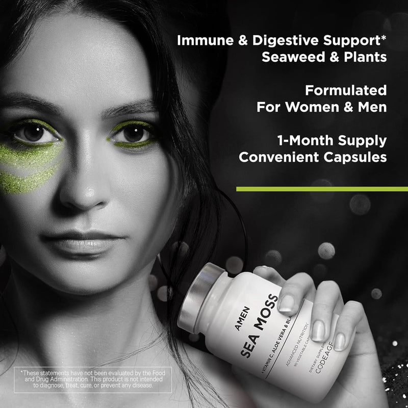 Amen Sea Moss Supplement - 1000mg Organic Irish Sea Moss, Bladderwrack, Burdock - Vitamin C, Aloe Vera, Black Pepper - Seaweed Superfood, Vitamins, Minerals, and Antioxidants - Non-GMO - 90 Capsules Infinity Warehouse