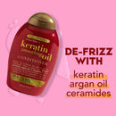 Frizz-Free + Keratin Smoothing Oil Conditioner, 5 in 1, for Frizzy Hair, Shiny Hair with Frizz-Free + Keratin Smoothing Oil Miracle Gloss Spray, 5 in 1, De-frizz Hair, Shiny Hair, Keratin, Argan Oil OGX