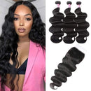 UNice Hair HD Lace Closure 5x5 Invisible Knots Lace Closure with 3 Bundles, Brazilian Body Wave 100% Human Hair with Transparent Lace Closure Natural Color (16 16 16+14inch) UNICE Store