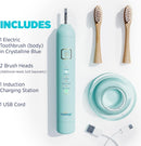 Lumineux Teeth Whitening Sonic Bamboo Electric Toothbrush for Adults - Includes 2 Soft Bristle Replaceable Bamboo Toothbrush Heads, Charging Station & USB Charge Cord - Rechargeable, Light Blue