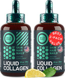 Liquid Collagen Peptides with Biotin Drops - 30,000mcg Biotin and Collagen Liquid for Women and Men - Youthful Skin, Hair Growth, Strong Nails - Hair Vitamins for Hair Loss - Lemon Flavor - 2x2oz Infinity Warehouse