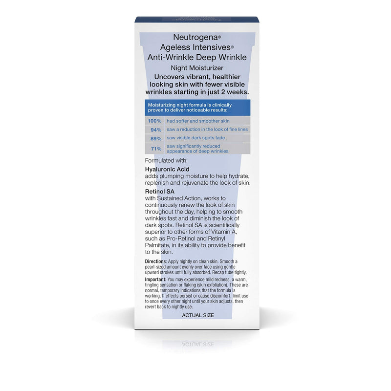 Neutrogena Ageless Intensives Anti-Wrinkle Retinol Cream with Hyaluronic Acid - Night Moisturizer Cream with Retinol, Vitamin E, Glycerin, Hyaluronic Acid, and Shea Butter, 1.4 oz (Pack of 2) Neutrogena