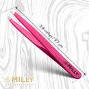 Slant Tweezers - Stainless Steel - Perfectly Aligned and Hand-Filed Slanted Tips for Ultra Precision - Tweezers for Eyebrows - Precision Tweezers - Effortless Plucking - Professional Tweezers - Pink By MILLY