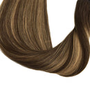 GOO GOO Remy Hair Extensions 16 Inch 7pcs 120g Chocolate Brown to Caramel Blonde Mixed Brown Balayage Thick Straight Hair Clip in Human Hair Extensions Real Hair Extensions GOO GOO