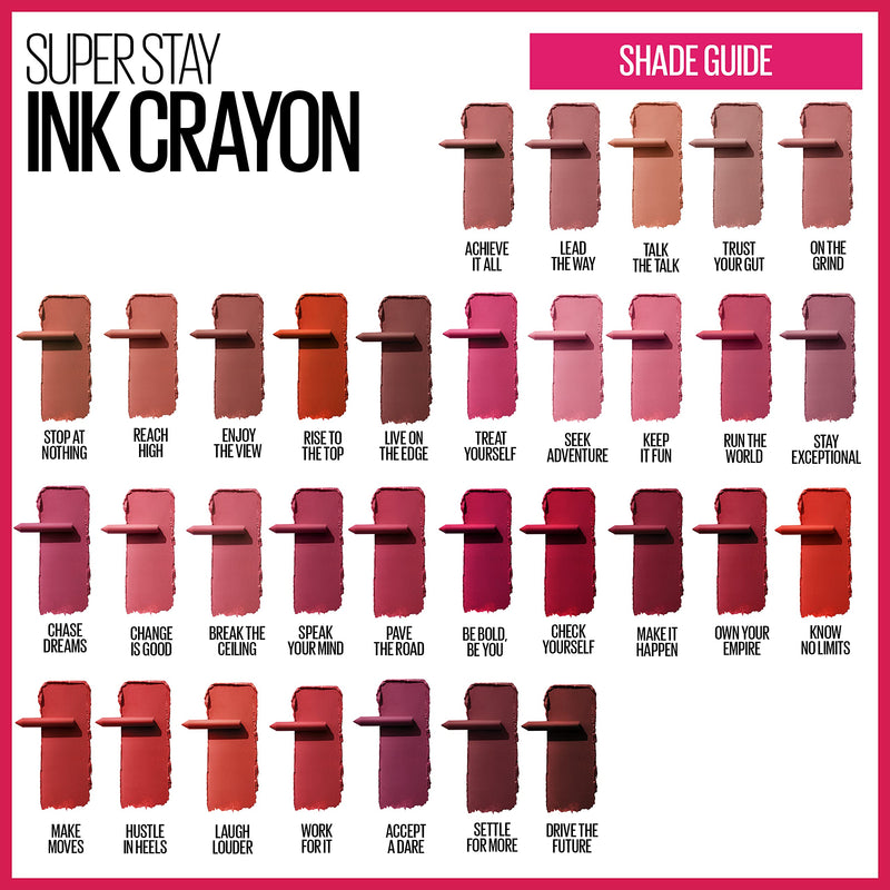 Maybelline New York SuperStay Ink Crayon Matte Long Wear & Lasting Lipstick Makeup, with Built-in Sharpener, 125 Check Yourself, 0.04 Oz Maybelline New York
