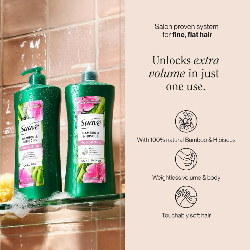 Suave Bamboo & Hibiscus Volumizing Shampoo, for Fine and Flat Hair, Salon Proven System for Boosting Hair Volume and Body, 28 oz, 4 Pack Infinity Warehouse