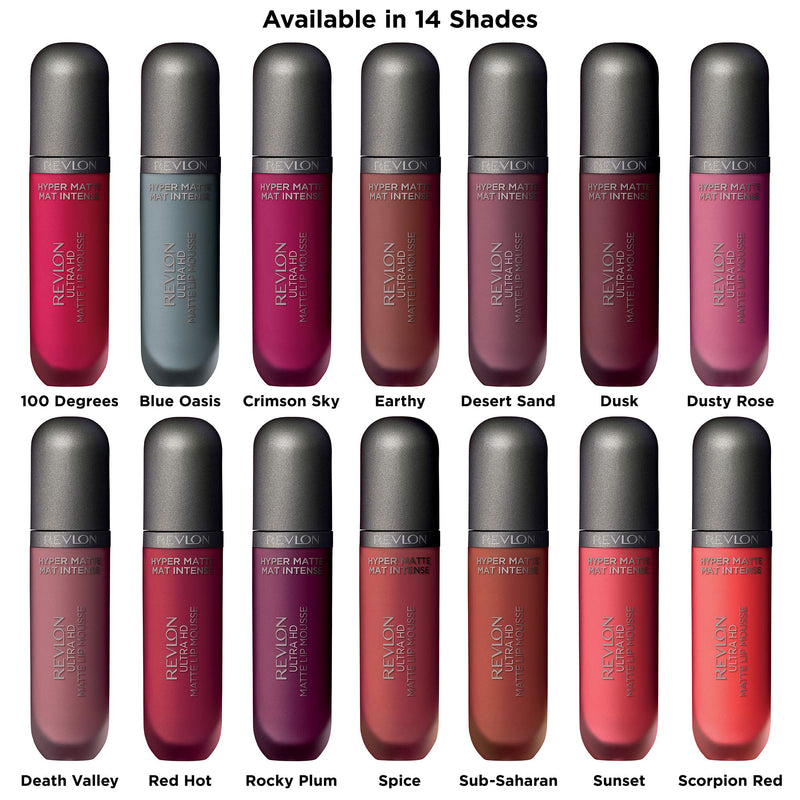 REVLON Ultra HD Lip Mousse Hyper Matte, Longwearing Creamy Liquid Lipstick in Pink, Sunset (810), 0.2 oz REVLON