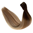 Sew in Hair Weft Human Hair Bundles Brown Roots to Golden Brown with Blonde Highlights Real Hair Extensions for Women Brazilian Straight Remy Human Hair Weave Extensions 80 Gram 12 Inch Ubetta Store