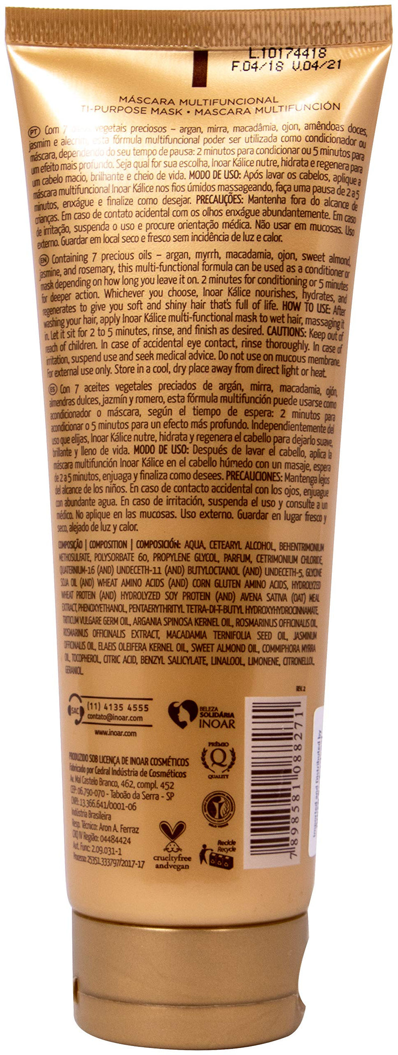INOAR PROFESSIONAL - Kalice Mask - Condition and Intensely Moisturize the Hair with Essential Oils (8.4 oz) Inoar