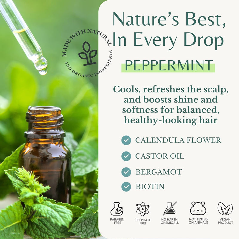 Peppermint Shampoo and Conditioner with Castor Oil & Biotin, Soothes Dry, Itchy Scalp, Strengthens Hair, Reduces Thinning & Hair Loss, Promotes Growth, Adds Volume, Sulfate-Free, 16 fl oz Each Infinity Warehouse