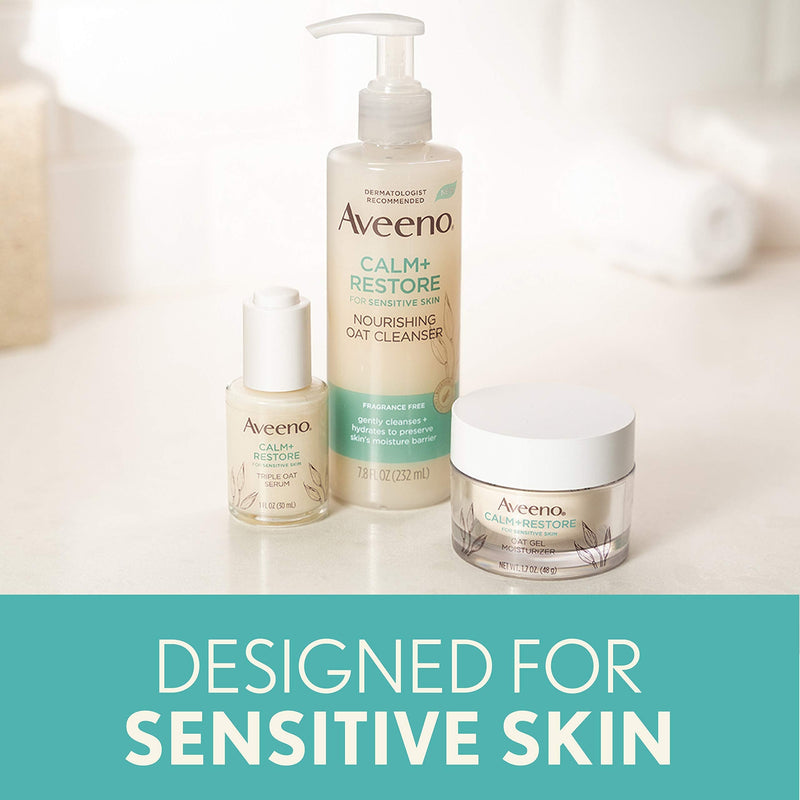 Aveeno Calm + Restore Oat Gel Facial Moisturizer for Sensitive Skin, Lightweight Gel Cream Face Moisturizer with Prebiotic Oat and Feverfew, Hypoallergenic, Fragrance- and Paraben-Free, 1.7 oz Aveeno
