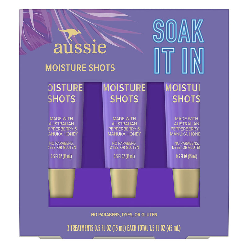 Aussie Hair Mask Shots, Soak It In Moisture Deep Conditioner Hair Treatment, Triple Pack, Honey, 1.5 Fl Oz Aussie