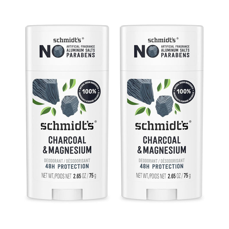 Schmidt's Aluminum-Free Vegan Deodorant Charcoal & Magnesium with 48 Hour Odor Protection, 2 Count for Women and Men, Natural Ingredients, Cruelty-Free, 2.65 oz, Pack of 2 Infinity Warehouse