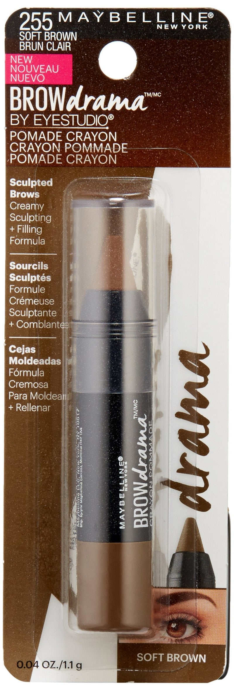 Maybelline New York Brow Drama Pomade Crayon, Soft Brown, 0.04 oz. Maybelline New York