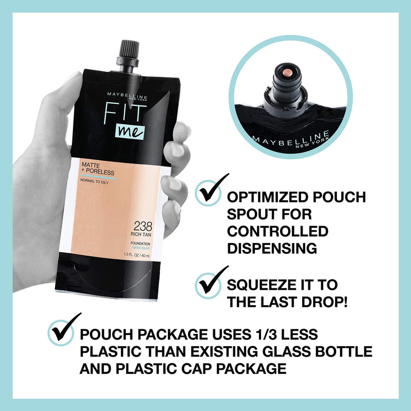 Maybelline New York Fit Me Matte + Poreless Liquid Foundation, Pouch Format, 330 Toffee, 1.3 Ounce Maybelline New York