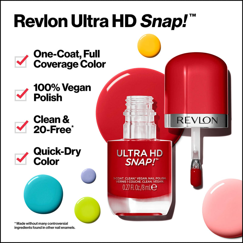 REVLON Ultra HD Snap Nail Colors, Natural Rich Glossy Nail Polish, 100% Vegan Formula, No Base and Top Coat Needed, 007 Hot Stuff, 0.27 Fl Oz REVLON