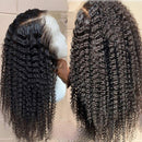 BLY Kinky Curly Lace Front Wigs for Black Women Human Hair Pre Plucked Knots Bleached 4x4 Lace Closure Wig Deep Curly Hair 150% Density 1B Black Color 26 Inch BLY