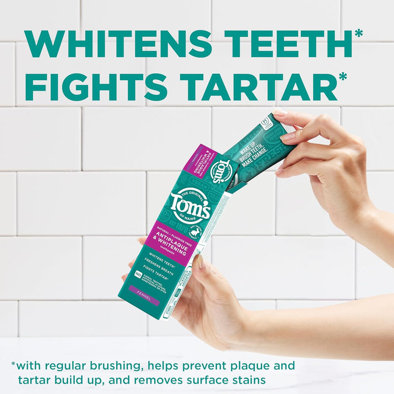 Tom's of Maine Antiplaque and Whitening Toothpaste, Fluoride Free, Fennel, 3 Pack, 4.5 Oz Infinity Warehouse