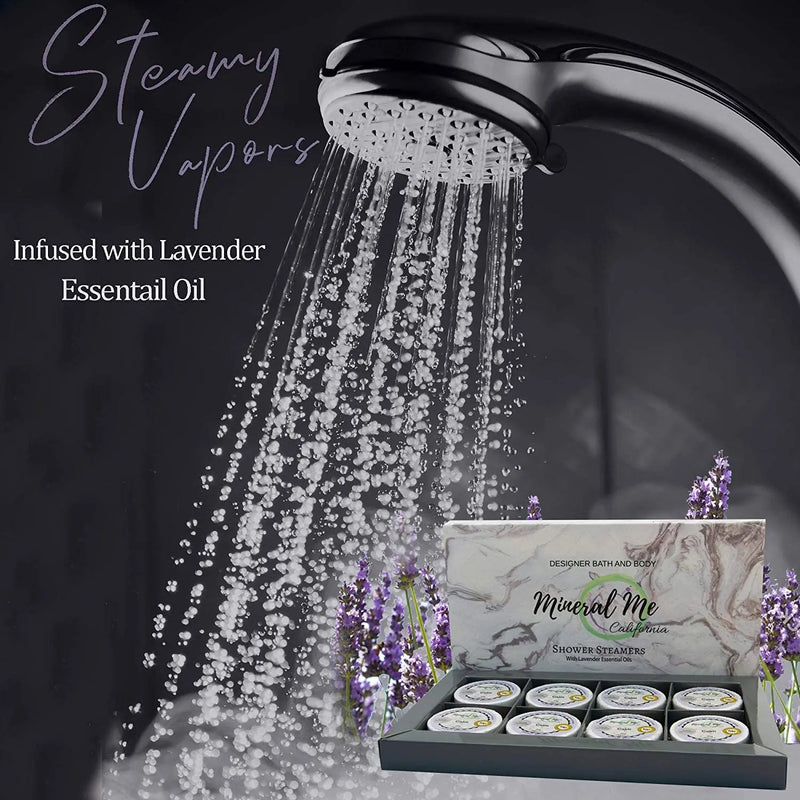 Shower Bombs Gift Set- 8 Aromatherapy Shower Steamer Vapor Tablets with Lavender Essential Oil for Vaporizing Spa Shower. Bath Bombs for Shower, Shower Melts - Stress Relief Gift for Men and Women Mineral Me California
