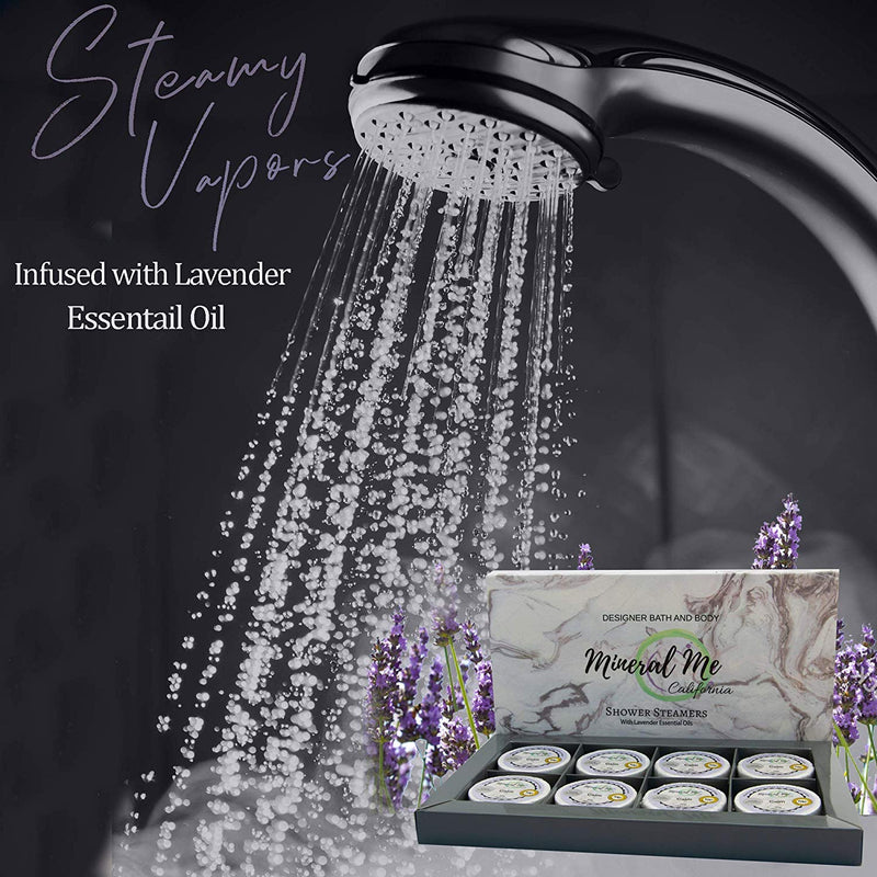 Shower Bombs Gift Set- 8 Aromatherapy Shower Steamer Vapor Tablets with Lavender Essential Oil for Vaporizing Spa Shower. Bath Bombs for Shower, Shower Melts - Gift for Men and Women Mineral Me California