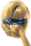 French Amie Long Rectangle Black Marble Celluloid Acetate Handmade Automatic Large Hair Clip Barrette (Black Marble) French Amie