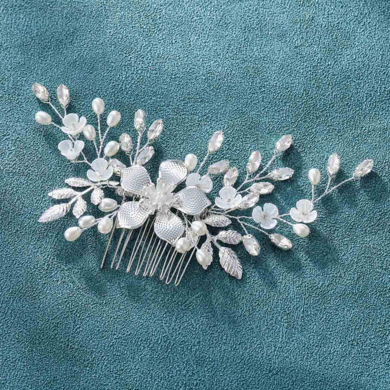 Yean Flower Bride Wedding Hair Comb Silver Leaf Bridal Hair Piece Crystal Hair Accessories for Women and Girls Yean