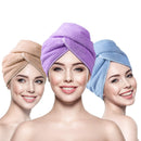 INNELO 3 Pack Microfiber Hair Towel Wrap for Women, Hair Drying Towels Turban with Buttons, Super Anti Frizz Absorbent & Soft Drying Hair Wraps for Curly, Long & Thick Hair(Purple Blue Coffee) INNELO