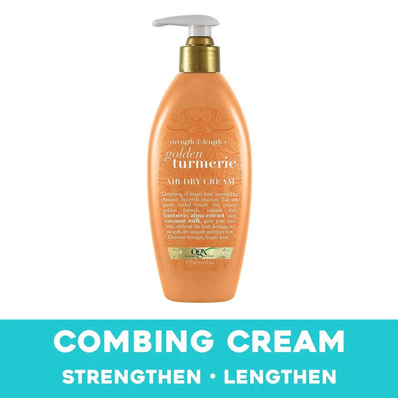 OGX Strength & Length + Golden Turmeric Anti-Frizz Air Dry Hair Cream with Coconut Milk to Nourish Hair, Leave-In Moisturizing Hair Treatment to Smooth Frizzy Hair, 6 oz OGX Store