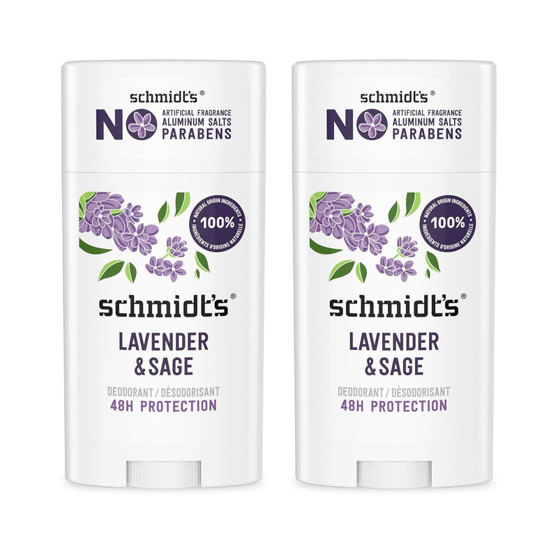 Schmidt's Aluminum-Free Vegan Deodorant Lavender & Sage with 24 Hour Odor Protection, 2 Count for Women and Men, Natural Ingredients, Cruelty-Free, 2.65 oz Infinity Warehouse
