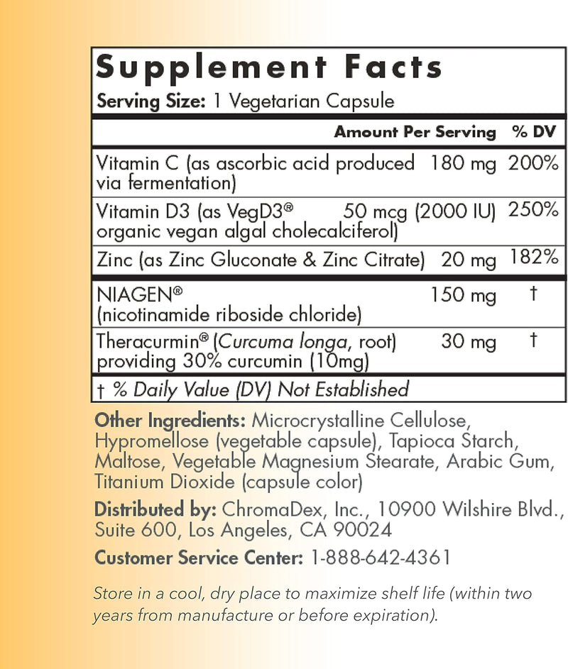 TRU NIAGEN Immune Support Supplement - Daily Defense - Vitamin C from Fermentation, Vegan Vitamin D3 2000 IU, Zinc, Plus Theracurmin (Curcumin) + Multi Award-Winning NAD Boosting Niagen 150mg 30ct Infinity Warehouse