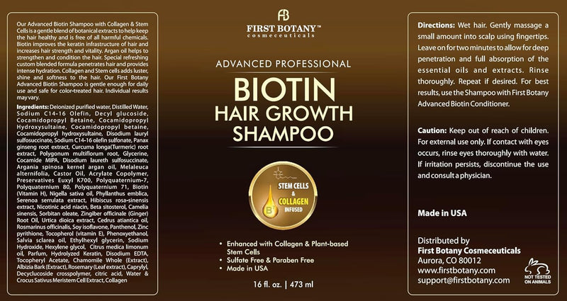 First Botany, Biotin Hair Growth Shampoo Conditioner Anti Hair Loss Thickening formula Collagen & Stem Cell For Hair Regrowth Anti Thinning Sulfate Free For Men Women Anti Dandruff Treatment 16 oz x2 Infinity Warehouse