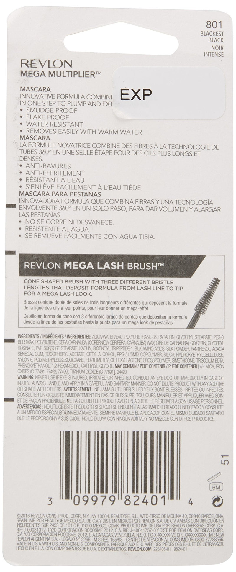 Revlon Mega Multiplier Mascara, Blackest Black, 0.28 Fluid Ounce REVLON