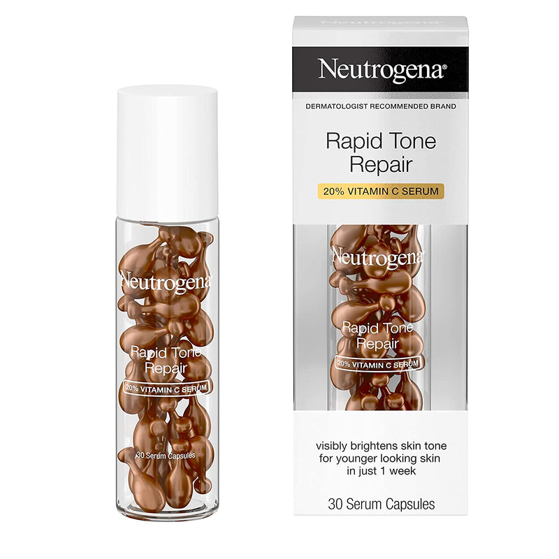 Neutrogena Rapid Tone Repair 20% Vitamin C Brightening Serum Capsules, Antioxidant Face Serum to Brighten Look of Dark Spots & Even Skin Tone, Oil-Free, 30 Serum Capsules Neutrogena