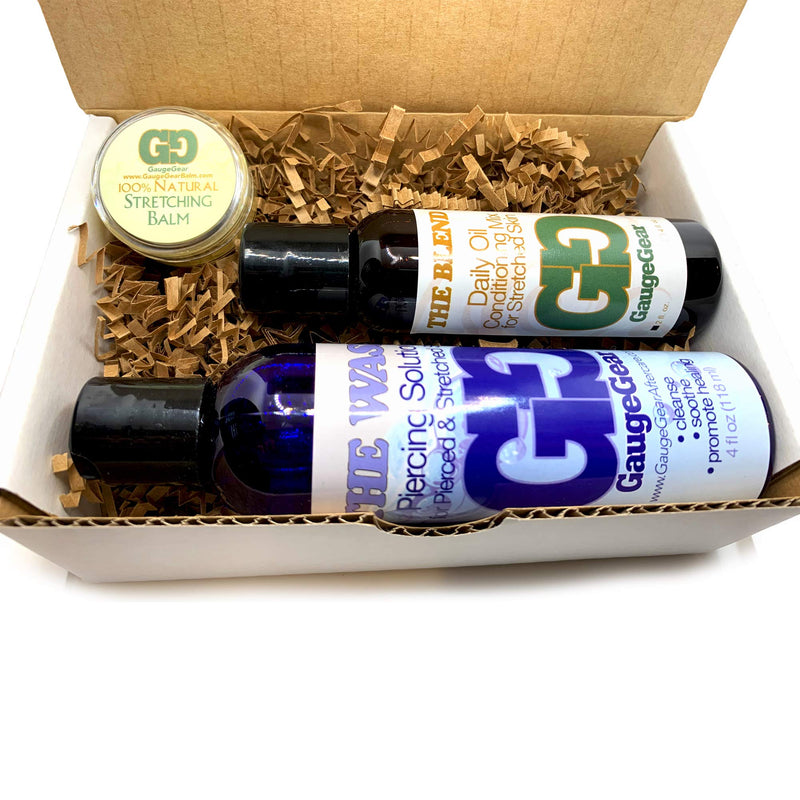 Gauge Gear Premium Stretched Ear Care Kit | Piercing Aftercare and Stretched Skin Care | Stretching Balm, Daily Oil Gauge Gear