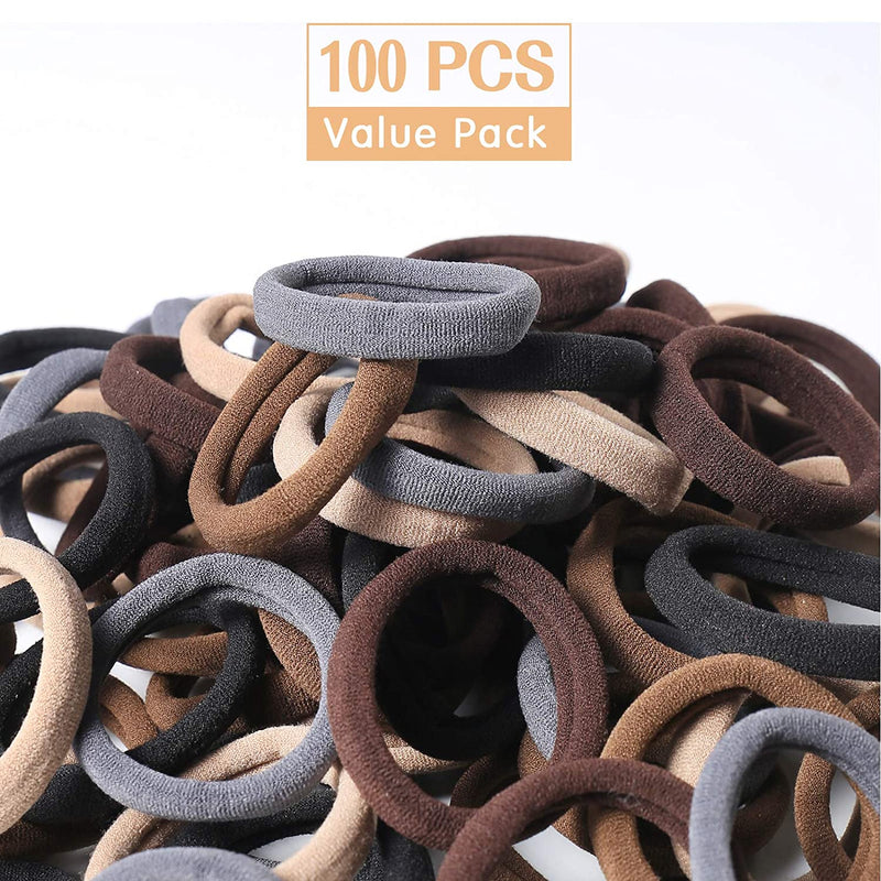 SYGY 100PCS Hair Ties for Women, Elastic Cotton Thick Seamless Hair Bands, No crease No damage for Thick Hair, Simple Ponytail Holders/Headband Scrunchies/Hair Accessories, 5 Colors SYGY