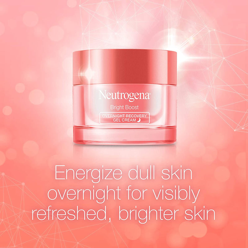 Neutrogena Bright Boost Overnight Recovery Gel Cream with Neoglucosamine, Brightening Nighttime Moisturizer, Oil-Free & Non-Comedogenic, 1.7 oz Neutrogena