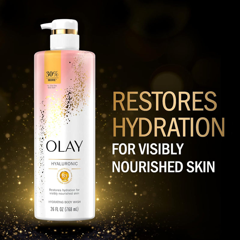 Olay Cleansing & Moisturizing Womens Body Wash 4ct with Vitamin B3 and Hyaluronic Acid 26 fl oz (Pack of 4) Infinity Warehouse