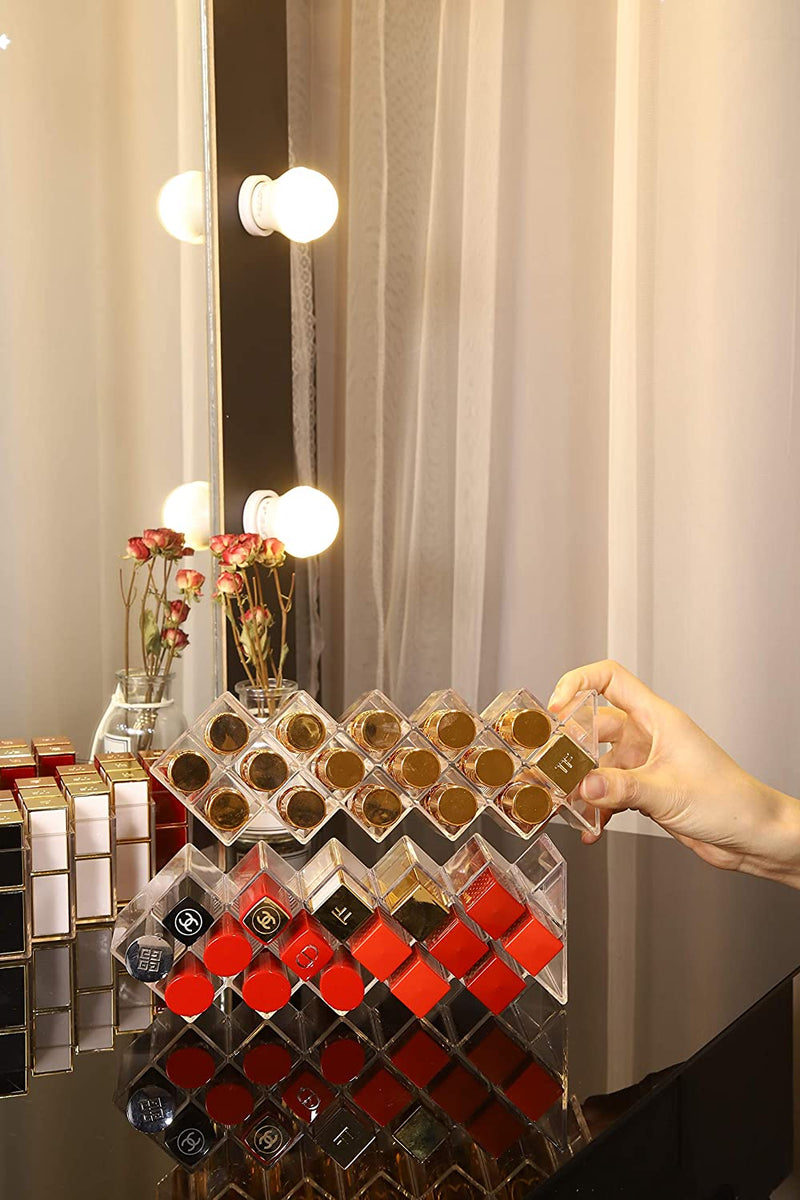 Clear Acrylic Fish Shape Lipstick Organizer Tower, Lip Gloss Storage Holder Stand for 16 Lip Sticks, Perfect for Makeup Cosmetic Vanity and Dresser Display (2 Pack) YIEZI