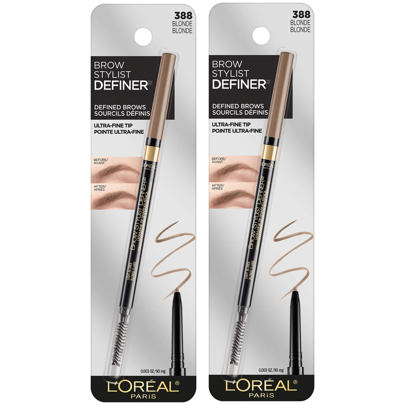 L'Oreal Paris Makeup Brow Stylist Definer Waterproof Eyebrow Pencil, Ultra-Fine Mechanical Pencil, Draws Tiny Brow Hairs and Fills in Sparse Areas and Gaps, Blonde, 0.003 Ounce (Pack of 2) L'Oreal Paris