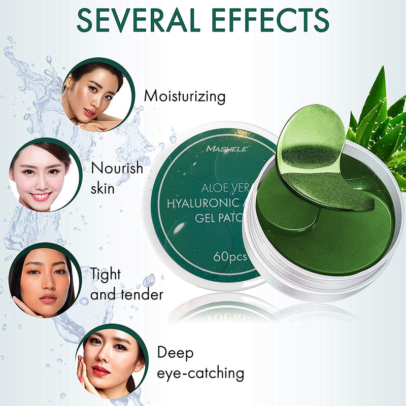 MASHELE Korean 60pcs Aloe Vera Collagen Under Eye Gel Patches Mask, Treatment for Puffy Eyes, Dark Circles, Anti Wrinkle Pads, Moisturizing for Women and Men (60pcs patches aloe vera) MASHELE