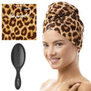 Microfiber Hair Towel Wrap with Wet & Dry Detangling Brush – Fast Drying Anti-Frizz Hair Drying Turban for Curly, Wavy and Straight Hair – Gentle Absorbent Hair Care for Women, Girls and Kids Infinity Warehouse