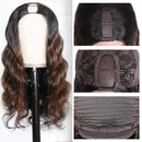 UNice Ombre Highlight U Part Wig Human Hair Body Wave for Black Women Middle Part, Brazilian Virgin Hair Glueless Full Head U Shape Clips in Half Wig 150% Density 18inch UNICE Store