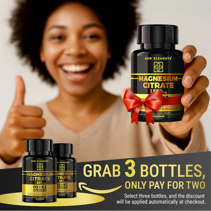 Magnesium Citrate 1500mg with Vitamin D3 10,000 IU & K2 MK-7 – Energy, Immunity & Bone Support – 60 Vegan Capsules – High Absorption, Non-GMO Infinity Warehouse