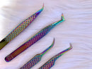M LASH Set Of 4 Diamond Grip Eyelash Extensions Tweezers - Japanese Steel Lash Supply (Multi-Color) M Store
