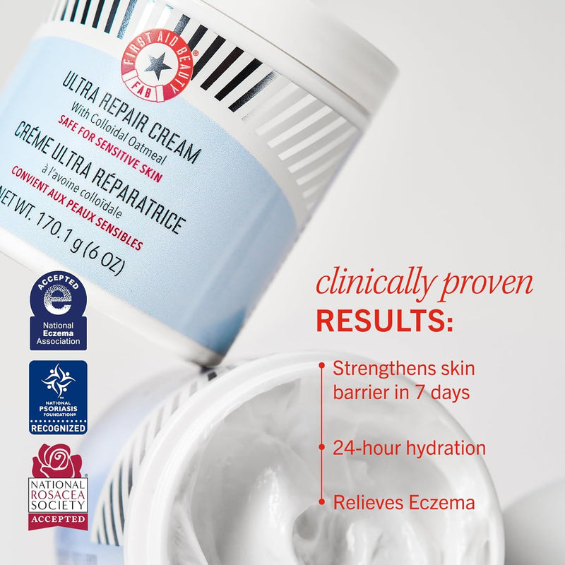 First Aid Beauty - Ultra Repair Face Moisturizer, Everyday Lightweight Non-Comedogenic Formula Helps Soften Skin with Ceramides & Shea Butter, Soothing Colloidal Oatmeal, 1.7 oz, 2 ct Infinity Warehouse