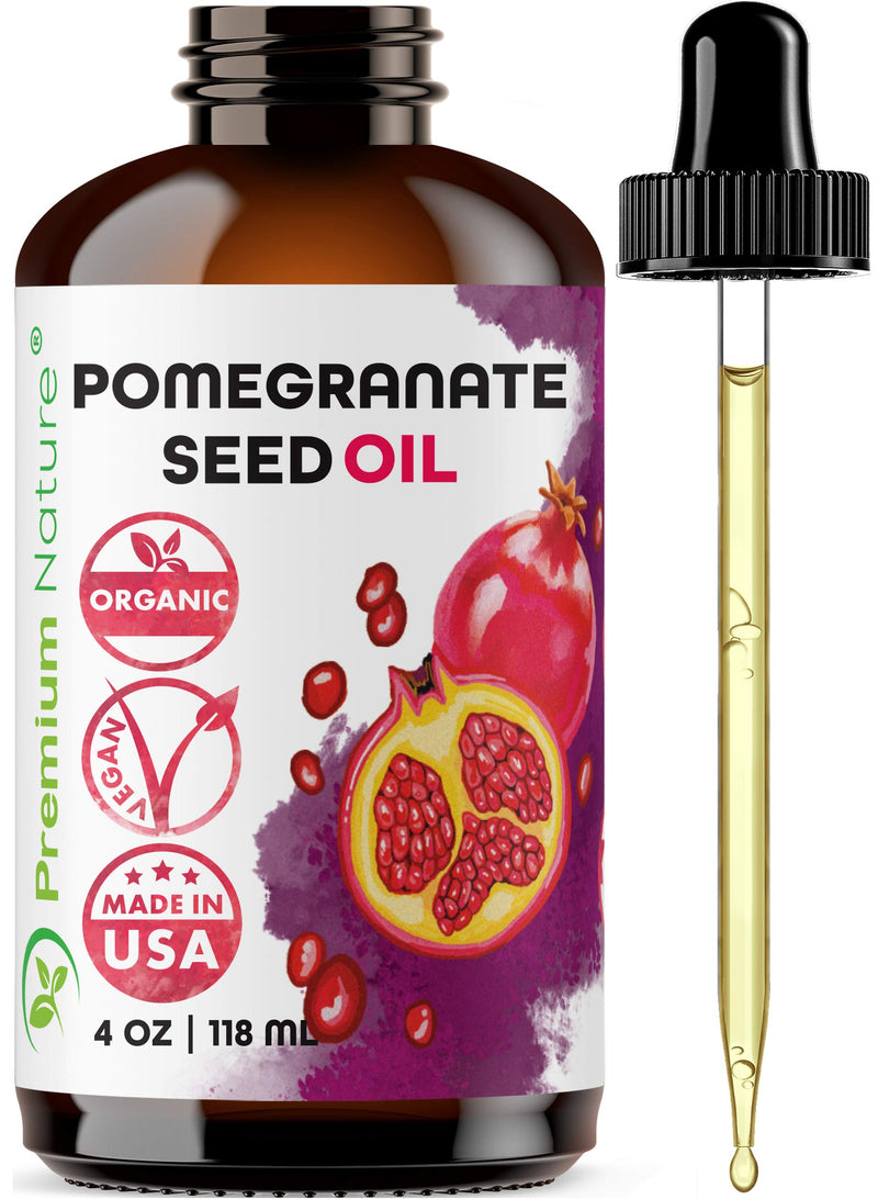 Organic Pomegranate Seed Face Oil. 100% Pure Unrefined Cold Pressed for Essential Oils. Rejuvenates Hair, Promotes Skin Elasticity. Gua Sha Oil. Antioxidant Moisturizer for Hair Skin and Nails 4 oz Premium Nature