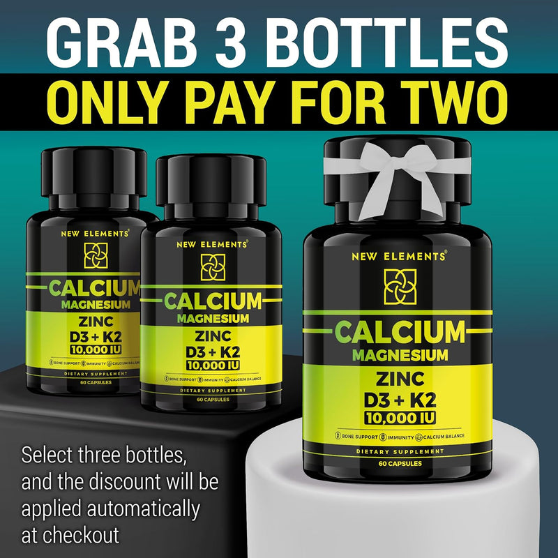 Calcium Supplements 1200mg for Women & Men with Vitamin D3 K2 + Magnesium Glycinate & Zinc | D3 10,000 IU | K2 200mcg | Magnesium 200mg | Zinc 20mg | Bone, Muscle & Immune Support - Vegan - Non-GMO Infinity Warehouse