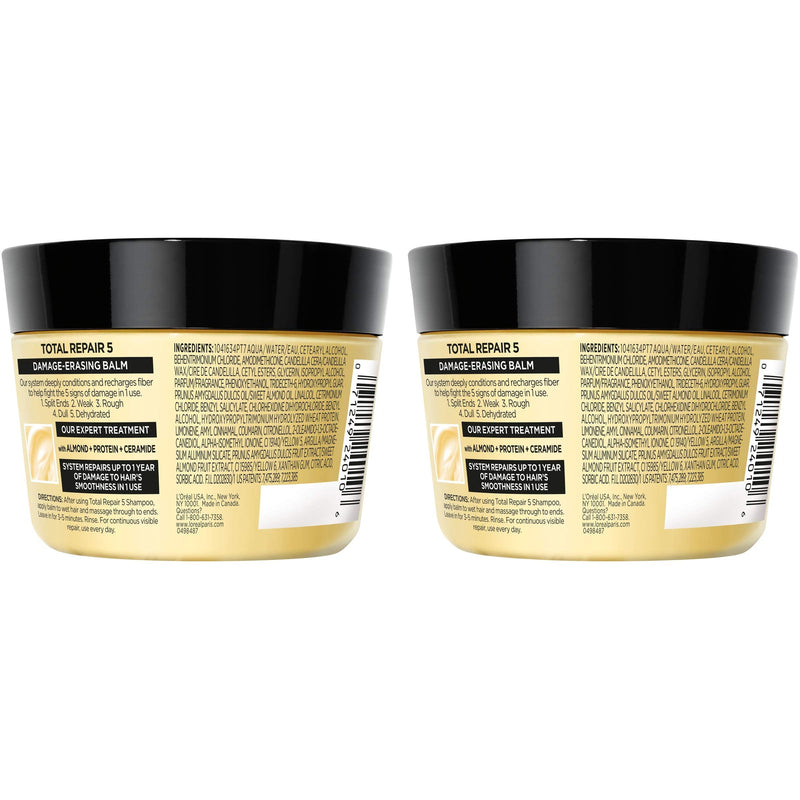 L'Oreal Paris Hair Care Elvive Total Repair 5 Damage Erasing Balm, Conditioning Hair Mask for Damaged Hair, with Almond and Protein, 8.5 fl; oz, (Pack of 2) L'Oreal Paris